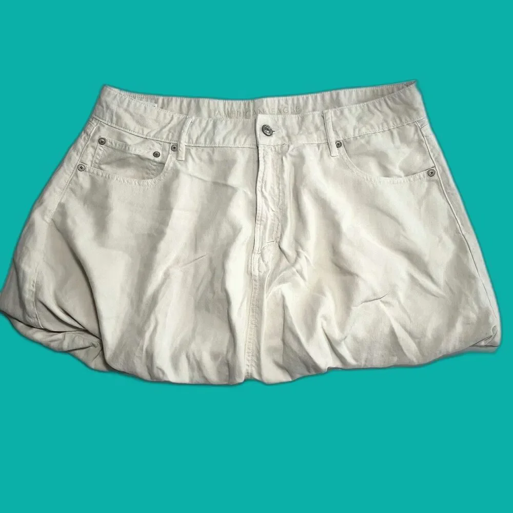 American Eagle Bubble Mini Skort Skirt Cream Beige High Rise Size 12 Lined